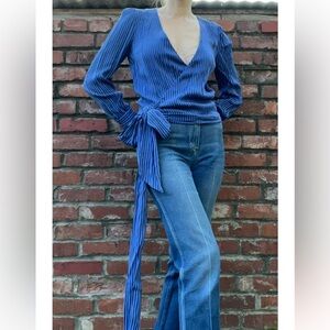 Striped wrap blouse with sash